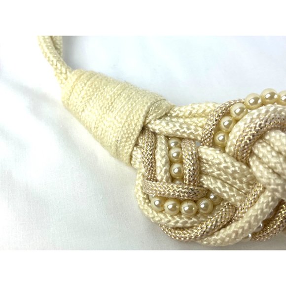 Vintage Cream and Gold Metalic Braided Rope with Faux Pearls Belt, 40" - Picture 4 of 6
